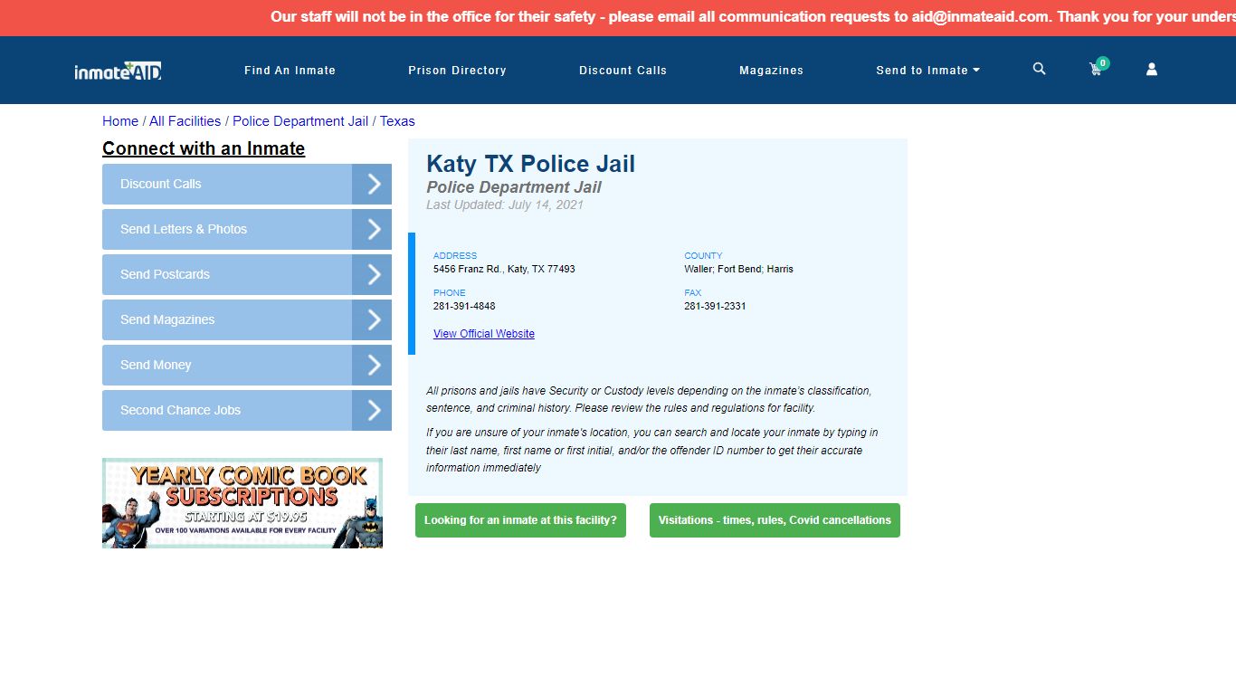 Katy TX Police Jail & Inmate Search - Katy, TX